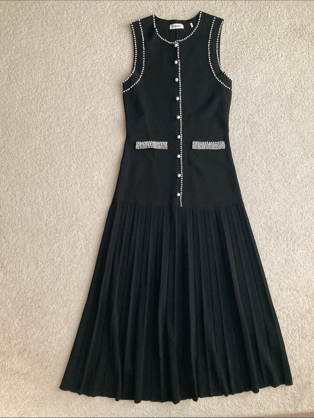 Sandro knit midi dress with faux pearl beading